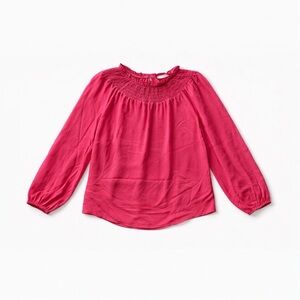 LOFT Smocked Neck Pink Long Sleeve Blouse Petite Large PL